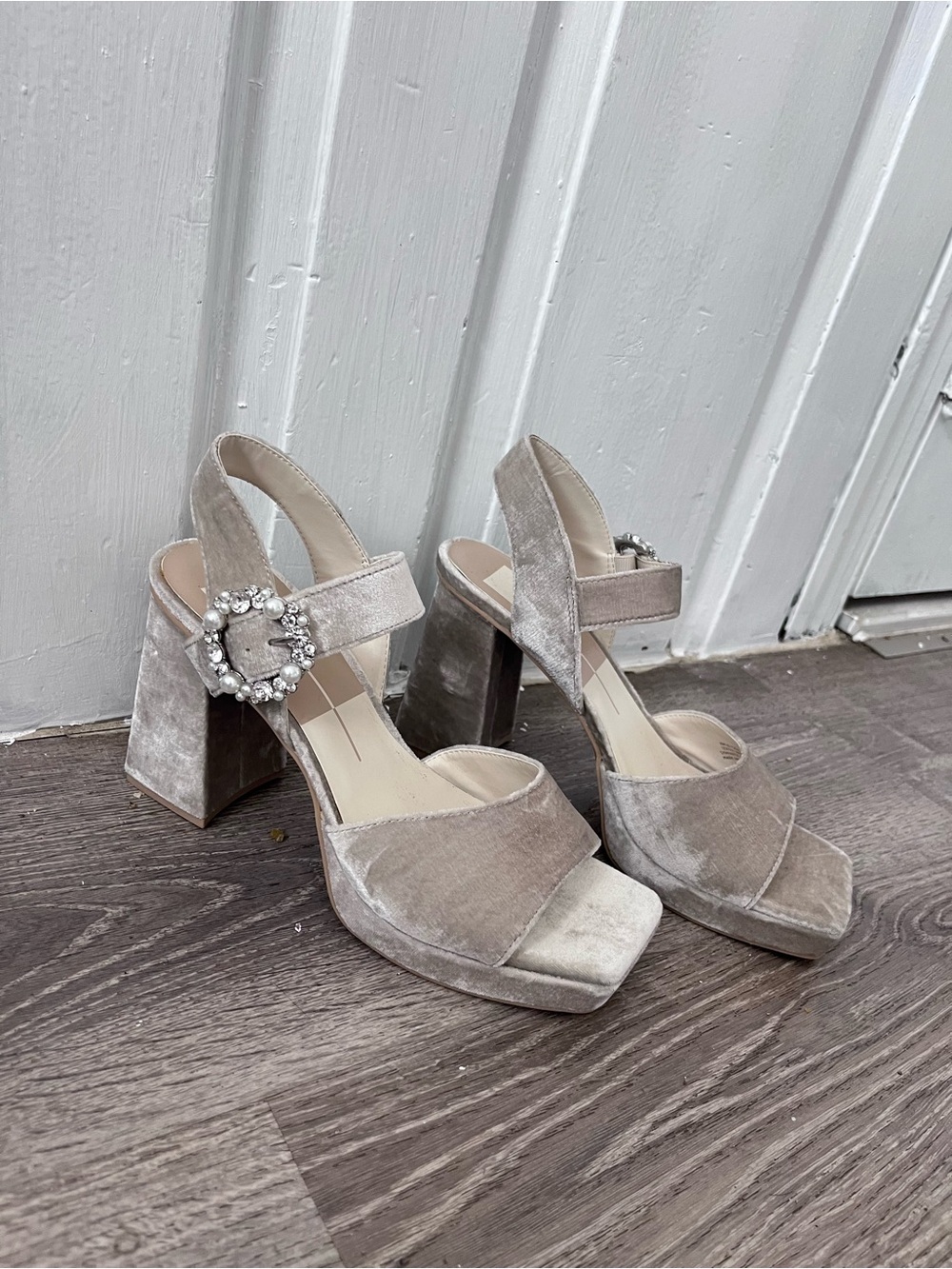 Dolce Vita party gray Velvet Block Heel Slingbacks with‎ Crystal Buckle size 10
